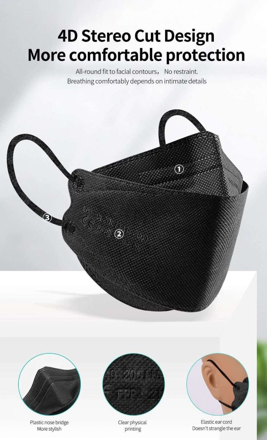 FFP2 N95 P2 Safety mask for respiratory protection against micro dust and vapors
