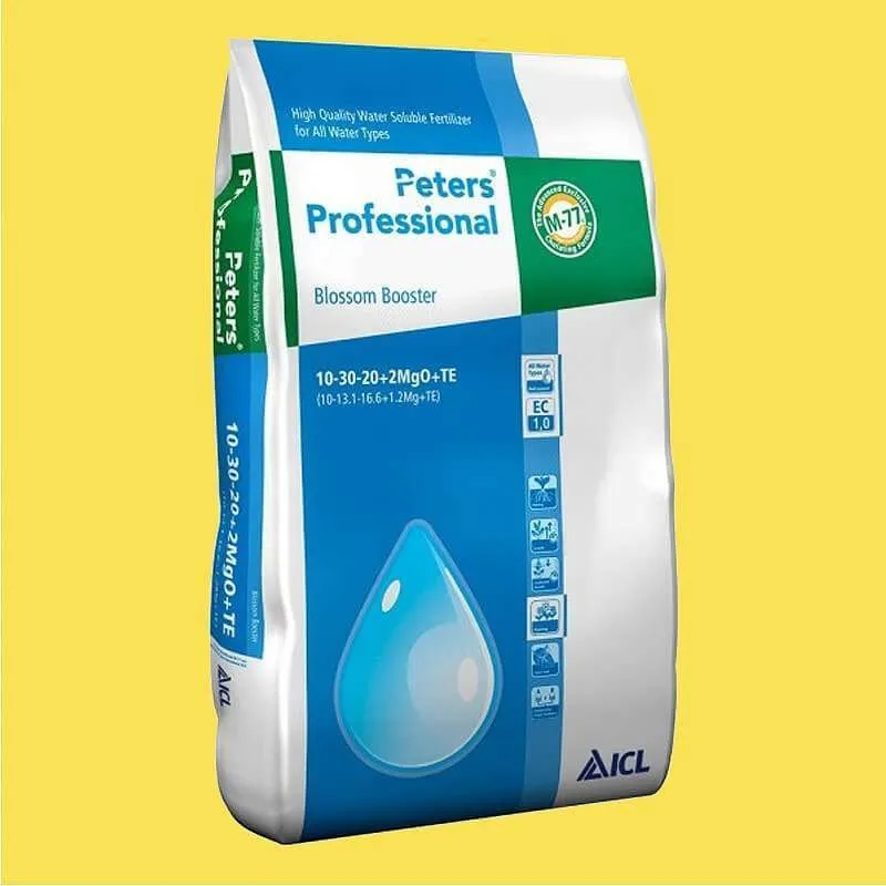 Green power Australia natural gardening supplies - Peters Professional Blossom Booster 10-13-16+1.2MG+TE is a powerful analysis, designed to stimulate the development of flower buds. Its high phosphates levels and the N:K ratio of 1:2 make Peters Professional Blossom Booster the ideal product for bud formation and development.